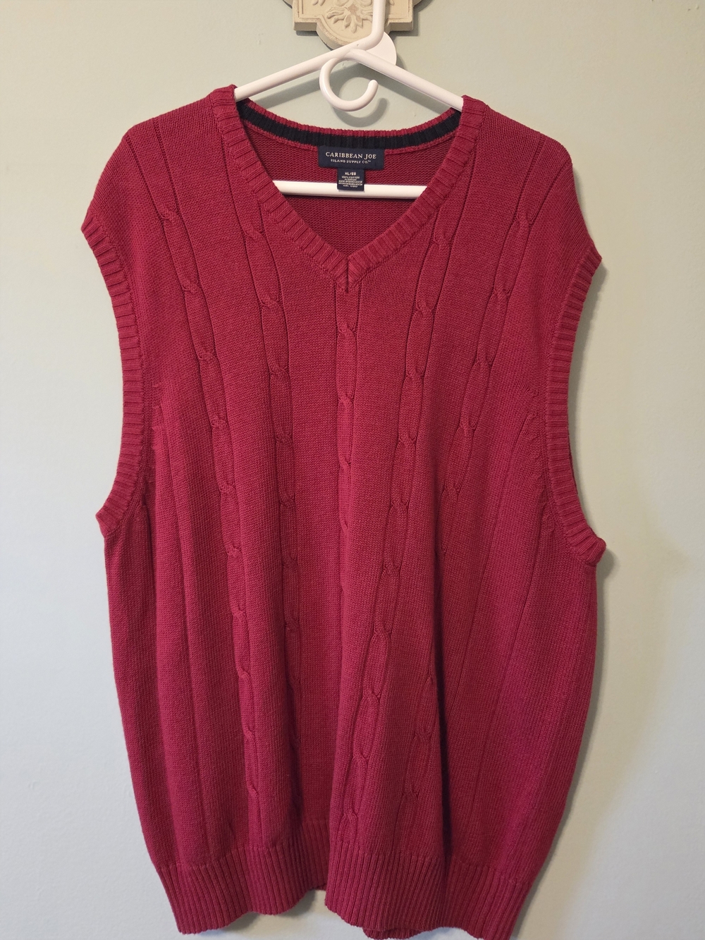 Caribbean Joe Red Cable-Knit V-Neck Sweater Vest
